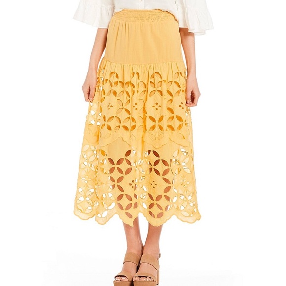 Coco + Jaimeson Dresses & Skirts - Yellow Eyelet Midi Skirt